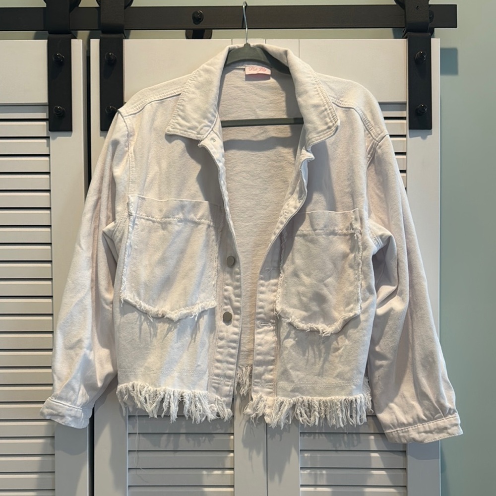 Pink Lily White Distressed Jean Jacket